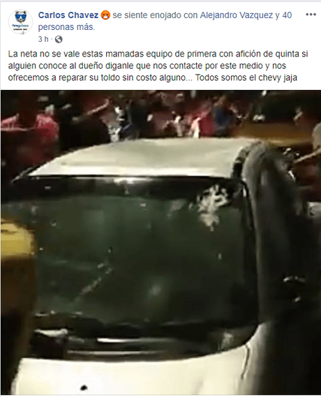 Se ofrece a arreglar gratis auto destrozado por pseudo aficionados del Atlético SL