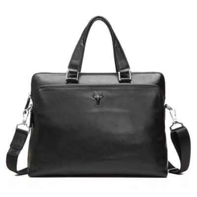 Modelos de Morrales para Hombres. Escoge el que más te conviene. Foto de presentación de maletín clásico urbano ejecutivo de cuero natural en color negro