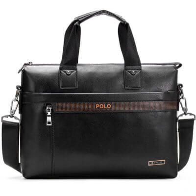 Foto de presentación de morral maletín elegante ejecutivo de cuero pu mostrando variación en color negro