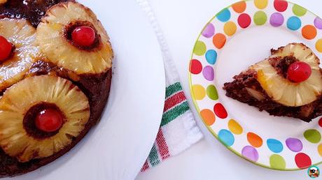 Tarta invertida de piña y chocolate