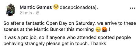 Oficinas de Mantic atacadas y sede de un LARP destrozado