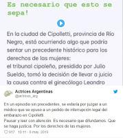 Actrices Argentinas pidió la condena al médico cipoleño que negó un aborto