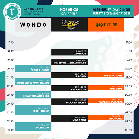 Horarios Festival Tomavistas 2019, Sábado