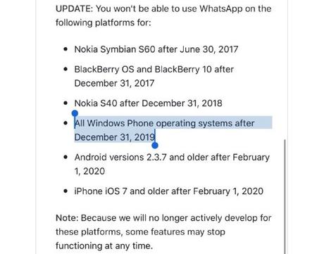 Windows Phone no contará más con soporte de WhatsApp