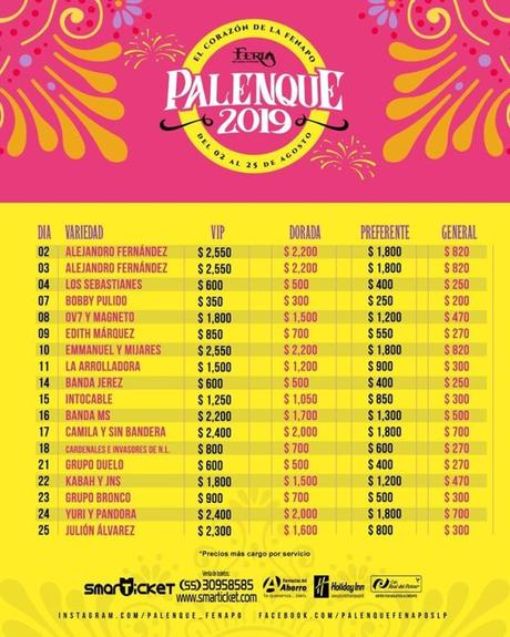 Esta es la cartelera del Palenque de la FENAPO 2019