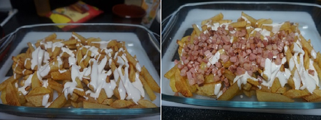 Patatas con queso y bacon al estilo Foster Patatas con queso y bacon al estilo Foster