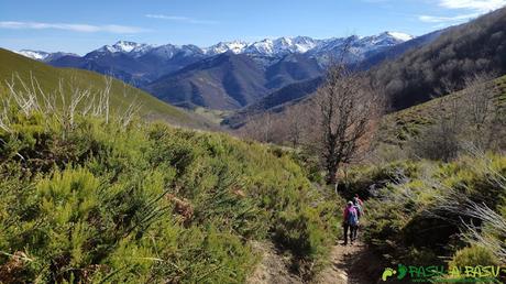 RUTA a LA PATANA o ESCURIU desde ROBLEDO, Somiedo Bajando del Collado del Muñón hacia Rebollada