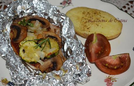 Chuletas de cerdo en papillote