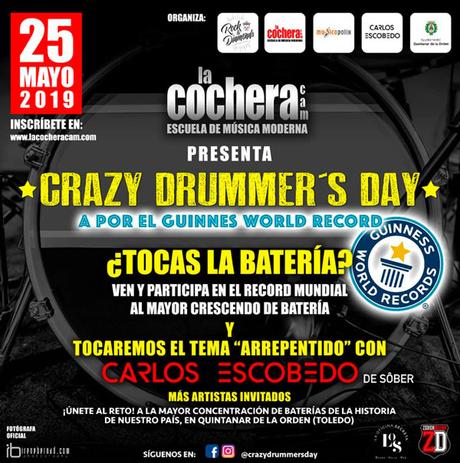 Participa en el intento de Record Guinness de más baterías tocando a la vez con Carlos Escobedo (Sôber) en Quintanar de la Orden