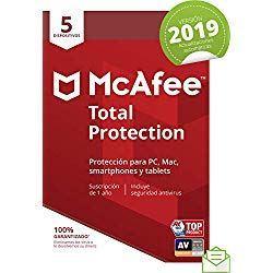 Seguridad cibernética y trabajo remoto McAfee Total Protection 2019 - Antivirus, PC/Mac/Android/Smartphones, 5 Dispositivos, Suscripción de 1 año Código de activación por correo