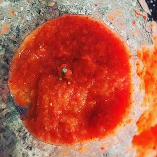 Gazpacho, que comemos hoy, tomate, pimiento rojo, ajo, aceite, sal, vinagre,