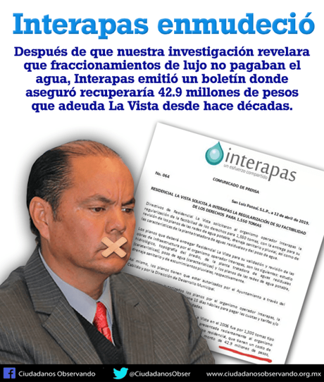 Interapas sin actuar contra fraccionamientos que no pagan agua