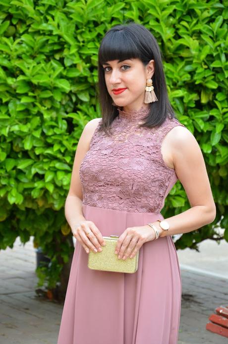 Maxi vestido rosa con encaje