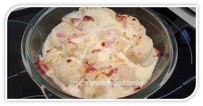 Coliflor gratinada con queso azul y bacon