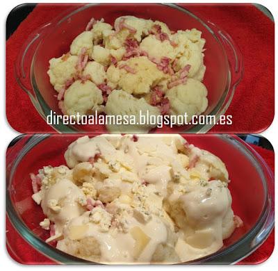 Coliflor gratinada con queso azul y bacon