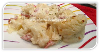 Coliflor gratinada con queso azul y bacon