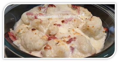 Coliflor gratinada con queso azul y bacon