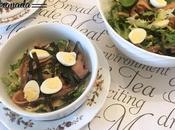 Ensalada anchoas, salmón alga crema anchoas