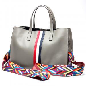 Grey Tri-color Stripe Leather Handbags