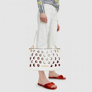 White and Red Circle cut out Vegan Leather Toe Bag