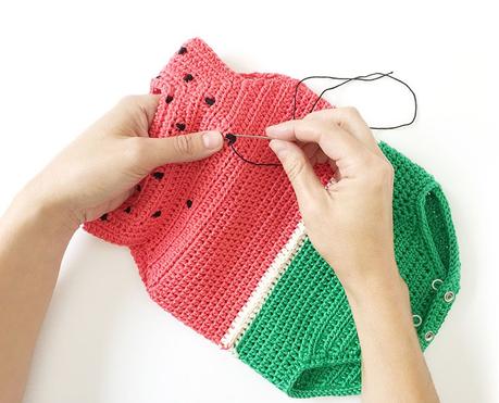 Cómo hacer un pelele de crochet Sandía DIY- Tutorial y Patrón