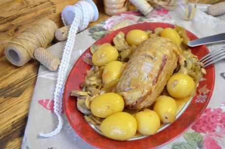 receta de carne, receta de champiñones, rollo de lomo, rollo de lomo de cerdo, rollo de lomo de cerdo relleno con champiñones, rollo de lomo de res relleno, rolo de lomo de cerdo relleno, las delicias de mayte,