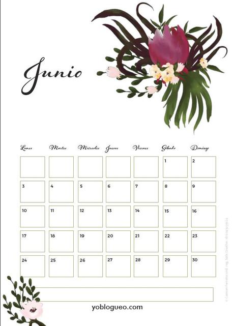 Calendario junio PDF descargable gratuito Calendario junio PDF descargable gratuito
