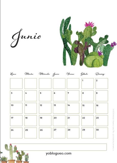 Calendario junio PDF descargable gratuito