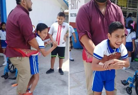 Maestro de Cd Valles cumple sueño de jugar fútbol a niño con discapacidad