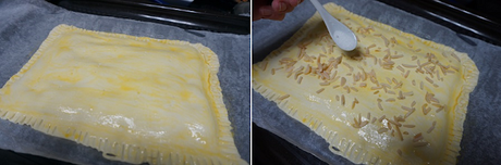 Coca de hojaldre rellena de crema pastelera Coca de hojaldre rellena de crema pastelera