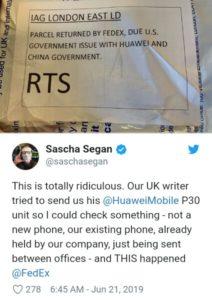 FedEx se negó a entregar un teléfono Huawei en los Estados Unidos.