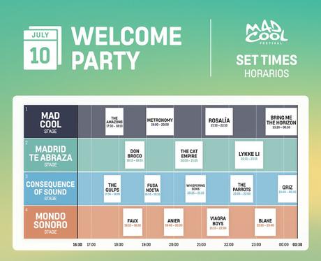 Horarios de la Welcome Party del Mad Cool Festival 2019