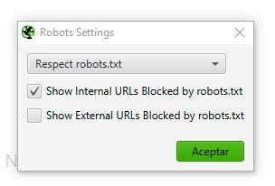 Robots.txt. configuración Screaming Frog