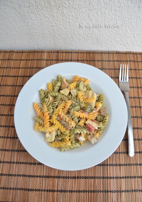 Ensalada de pasta (sin gluten) con mayonesa de mostaza