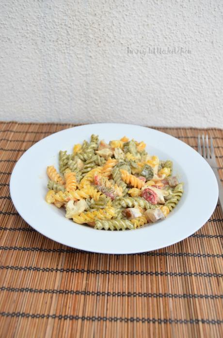 Ensalada de pasta (sin gluten) con mayonesa de mostaza