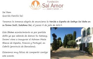 Divina Visita Sathya Baba forma Sutil España Inauguración Ashram 