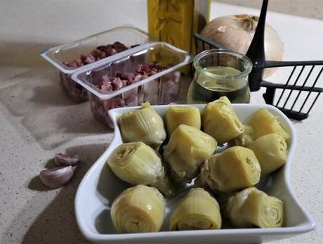 Ingredientes alcachofas y jamón en Thermomix