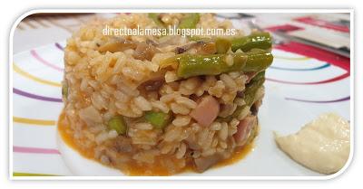 Arroz con setas y espárragos trigueros