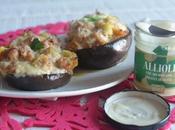 Berenjenas rellenas longaniza allioli morado aceite oliva