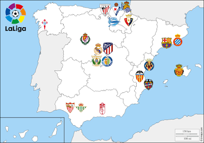 La distribución del fútbol profesional de España en 2019/20