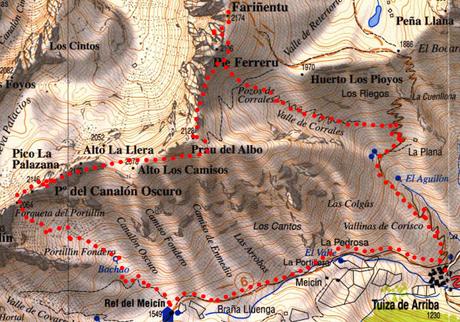 Canalón Oscuro, Palazana, Prau Albo y Fariñentu Canalón Oscuro, Palazana, Prau Albo y Fariñentu