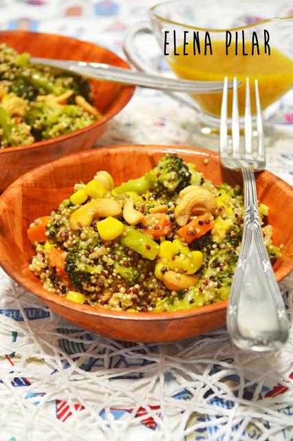 Ensalada de quinoa y brócoli con aliño de miel y mostaza