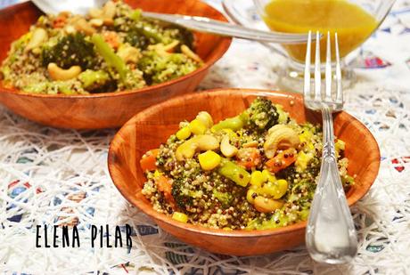 Ensalada de quinoa y brócoli con aliño de miel y mostaza