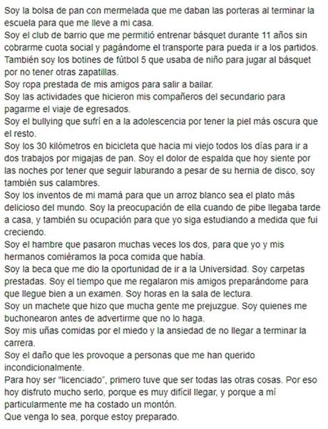 Historia de superación: se recibió de licenciado en química y conmovió a todos con una carta