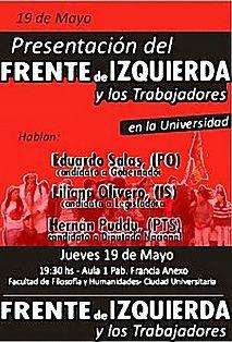 TODOS A LA PRESENTACION DEL FRENTE DE IZQUIERDA Y DE LOS TRABAJADORES EN LA UNIVERSIDAD NACIONAL DE CORDOBA