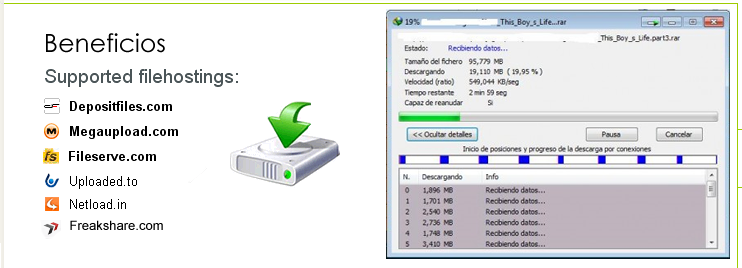 Descarga de Megaupload, Fileserve, Rapidshare, Freakshare y Netload como Premium
