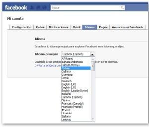 Como cambiar el idioma en Facebook