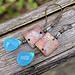 blue chalcedony, rock crystal quartz, patinaed copper, and antiqued brass earrings