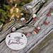 leaping deer stoneware pendant, impression jasper, carnelian, and antiqued brass necklace