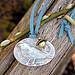 rustic ceramic bird pendant, freshwater pearl, iceberg blue suede cord, lampwork disc, and antiqued brass necklace